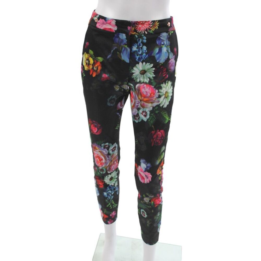 Ted Baker London Women Black Floral Ankle Pants Button Closure Size 0